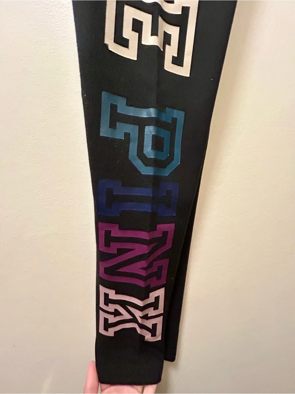 PINK Victoria's Secret Black Leggings with Multicolor Side Logo